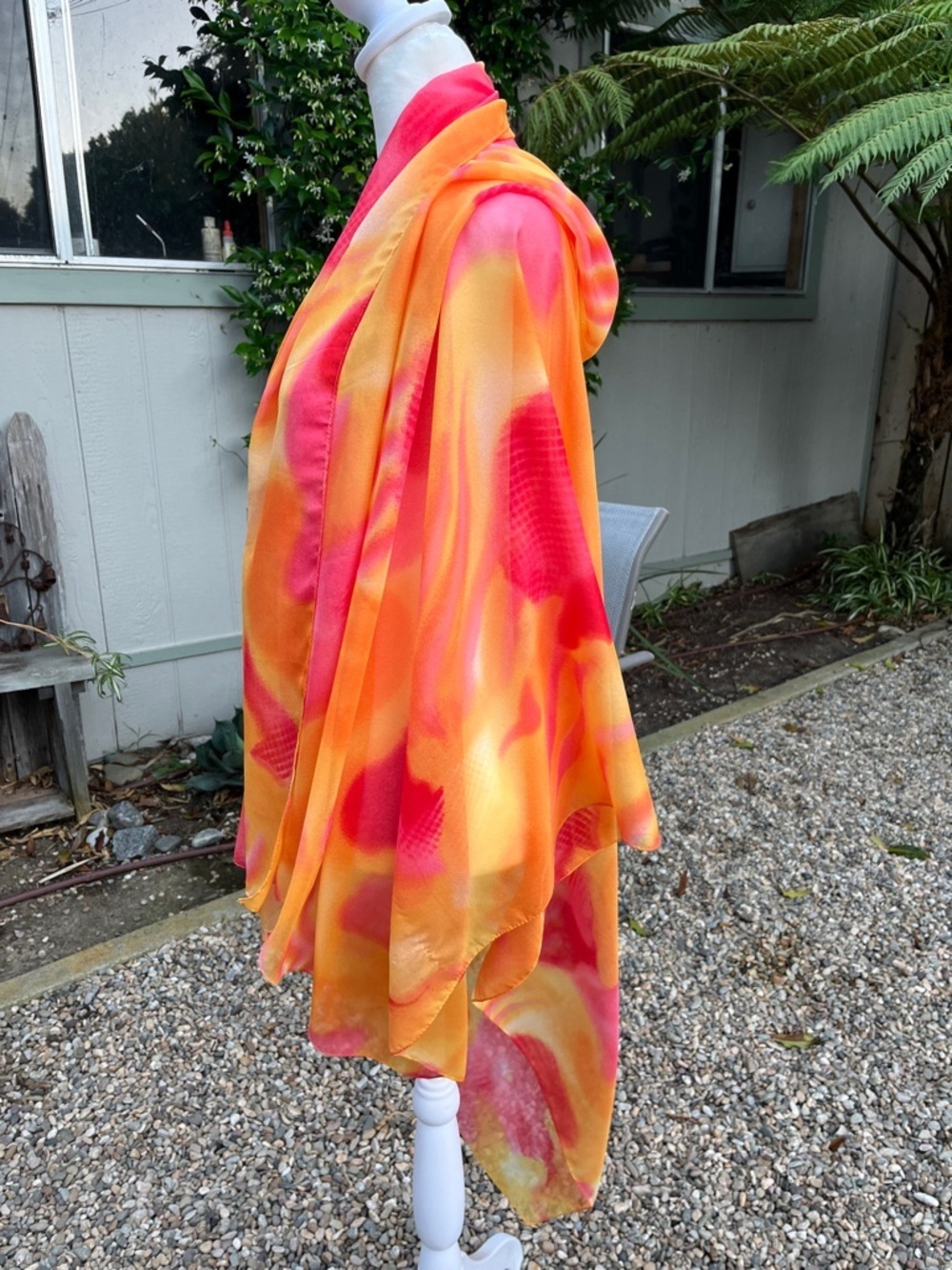 Stunning Vibrant Pink & Orange Watercolor Scarf/Shawl Large 45 x 65” - Picture 3 of 6